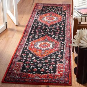 Ковер-дорожка SAFAVIEH, 69 x 244 см, Vintage Hamadan Collection, Red & Black, традиционный восточный дизайн, не линяет и прост в уходе, идеален для помещений с высокой проходимостью в гостиной, спальне (VTH204Q)