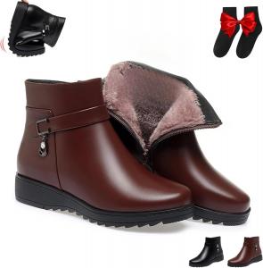 Женские зимние ортопедические ботинки на танкетке из кожи, зимние теплые ботинки на меху без шнуровки, модные ботильоны с блестящими стразами GHTRHSB, Brown
