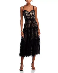 Кружевное коктейльное платье миди - эксклюзив Aqua, черный