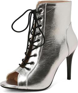 Женские ботильоны на щиколотку, мода, лаковая кожа, открытый носок, шнуровка, каблук-стилет, удобные высокие каблуки, летние ботильоны для вечеринок, вечеров и ночных свиданий Generic, Silver