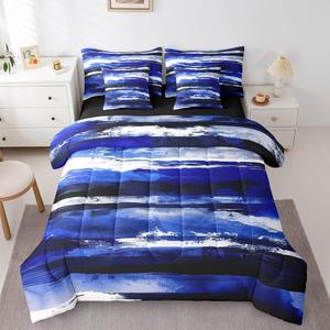 Erosebridal Комплект постельного белья Navy Blue Ombre с градиентным рисунком в стиле акварели из мягкого полиэстера, Navy Blue