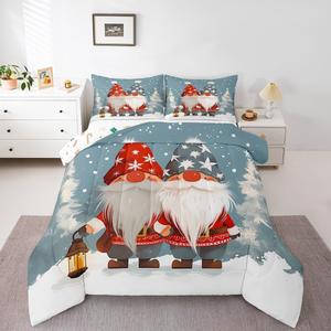 Erosebridal Комплект постельного белья с новогодним принтом Санта Клаус и гномы, Red Blue White