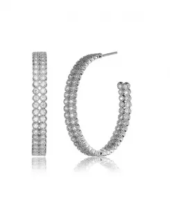 Серьги-Кольца открытого типа из стерлингового серебра с покрытием из белого золота и прозрачными кубическими цирконами Genevive, white