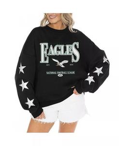 Женский черный свитер Philadelphia Eagles со стразами и звездами на рукавах Settle the Score Tri-Blend Gameday Couture