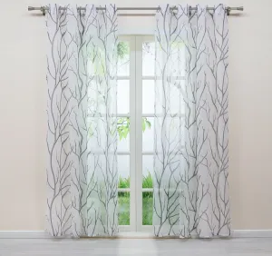 Штора из вуали , 225 x 140 см (В x Ш), с люверсами и серым узором Ветки, полупрозрачная, серая, 1 шт. Joyswahl