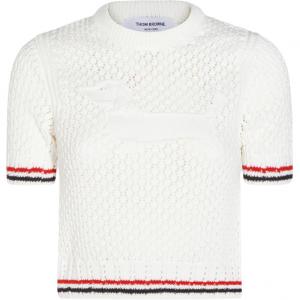 Кардиган с короткими рукавами и заостренным вырезом THOM BROWNE, белый