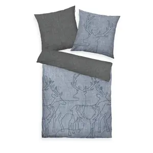 Двустороннее постельное белье TOM TAILOR HOME» Размер Леннарта. 135x200, 155x220 или 200x200 см, идеально подходит для Рождества", фланелевая уютная теплая зимой, рождественское постельное белье из хлопка, цвет jeansblau