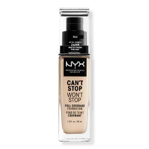 Тональная основа Can't Stop Won't Stop с матовым покрытием, обеспечивающая полное покрытие в течение 24 часов. NYX Professional Makeup, Pale (white ivory w/ yellow undertone)
