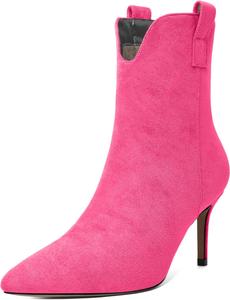 Женские ботильоны SAMMITOP с каблуком-стойкой, туфли на шпильке, ботильоны с заостренным носком, молния, сексуальные туфли для платья, каблук 6,35 см, Hot Pink