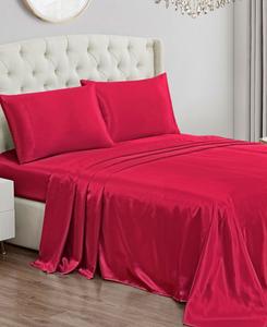 Комплект постельного белья из атласа, 3 предмета, размер twin (односпальный). Juicy Couture, Hot Pink