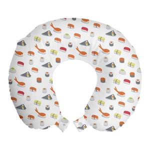 ABAKUHAUS Sushi Travel Pillow Подушка для шеи, красочный японский рисунок, пенопластовые дорожные принадлежности для самолета и автомобиля, 30x30 см, разноцветные