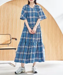 Платье Suu в клетку с расклешенными рукавами Coen, цвет Lt.Blue