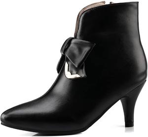 Женские ботильоны VOKLIN с заостренным носком, бантом, элегантные праздничные на молнии, с каблуком-стилето, невысоким каблуком, короткие платьевые ботинки, Black-Velvet Lined