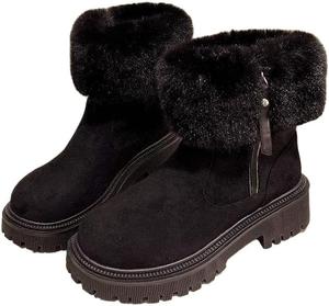 Теплые и стильные женские зимние сапоги с плюшевой подкладкой, противоскользящей подошвой и застежкой-молнией для зимних прогулок на улице Hhhchpm, Black