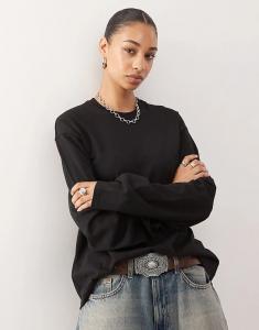 Футболка свободного кроя Weekday с длинными рукавами, черного цвета