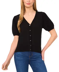 Женский кардиган с V-образным вырезом и короткими рукавами в технике пойнтеле CeCe, серый