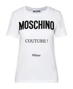 Хлопковая футболка с круглым вырезом и вышитым логотипом. Moschino, белый