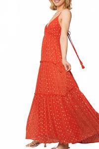 Лиза Металлик в горошек безрукавное макси-платье в оранжевом EN CREME