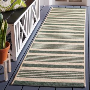 Ковер SAFAVIEH, 69 x 244 см, Washable Outdoor Courtyard Collection - Runner, бежевый и темно-зеленый, без линьки и легкий в уходе, идеально для патио, прихожей, гардеробной, коридора, кухни (CY6062-322)