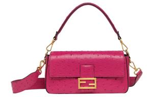 FENDI Сумка через плечо Baguette из кожи страуса, средняя, женская, фуксия