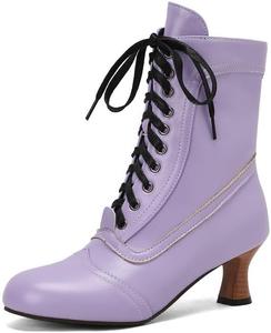 Женские ботильоны на низком каблуке-китен, ретро, рыцарские, с круглым носком, на шнуровке, модные, для женщин, вестерн, мотоциклетные ботинки Glglgege, Purple