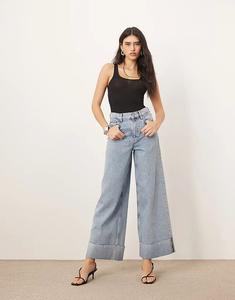 Джинсы Parker Denim с высокой талией и отворотами свободного кроя ARRANGE светло-голубого цвета