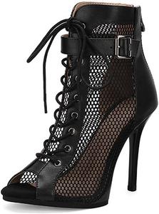 Женские ботильоны SWDZM с кружевной шнуровкой, открытым носком, танцевальные для латино-сальса, на высоком каблуке с подошвой для улицы, Matte Black