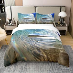 Erosebridal Хлопковый комплект постельного белья с 3D принтом морских волн и облаков в бело-голубых тонах, White Blue