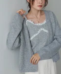 Вязаный кружевной топ + вязаный кардиган