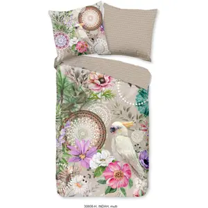 Модное двустороннее постельное белье «Indah», Мако-сатин, 135х200, молния, двусторонняя, цветы, тропический, песочный Hip