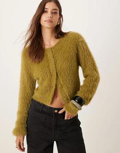 Супермягкий пушистый вязаный кардиган Vila зеленого цвета