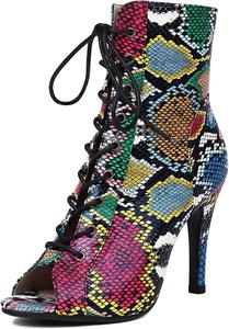 Женские туфли-лодочки SHEMEE на высокой шпильке с открытым носком, ботильоны на щиколотке, модные босоножки на каблуке с молнией, летние короткие ботинки, кружевные танцевальные туфли, Colored Snake