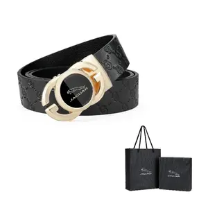 JAGUAR Мужской кожаный ремень с автоматической пряжкой и ажурным дизайном золотистого цвета шириной 3.5 см, Gold