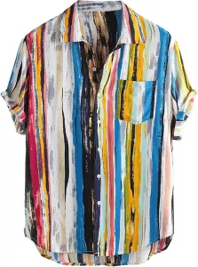 Мужская гавайская рубашка с полосками, короткий рукав VgueElegc