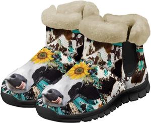 Женские зимние ботинки UNICEU, теплые, с нескользящей подошвой, женские ботильоны и зимние ботинки, обувь с плюшевой подкладкой, пушистые ботинки для прогулок, Sunflower Cow