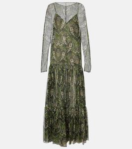 Платье макси из шелкового крепона с узором пейсли Saint Laurent, Vert Multico