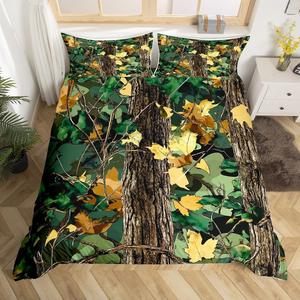 Erosebridal Винтажный комплект постельного белья Woodland Camouflage с реверсивным принтом веток и листьев в деревенском стиле, Green Yellow