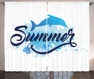 Штора ABAKUHAUS Дельфин в деревенском стиле, с изображением ярких цветных рыб, присборенная штора из тесьмы для спальни с петлями и крючками, 280 x 175 см, темно-синий/голубой Abakuhaus