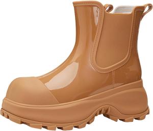 Женские модные резиновые сапоги Chelsea ANUFER с массивным каблуком и высоким голенищем, B-Brown