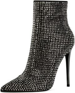 Женские модные ботильоны FSJ на высоком каблуке с заклепками, закрытым заостренным носком, шпильки, молния, осенне-зимняя обувь, размеры 4-15 М US, Black Beads