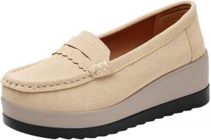 Женские лоферы Модная платформа сандалии на танкетке Слипоны из замши Для работы и офиса Повседневная деловая обувь Удобная обувь с антискользящей подошвой Generic, Beige