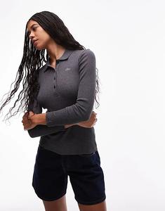 Рубашка-поло Lacoste LS серого цвета в рубчик