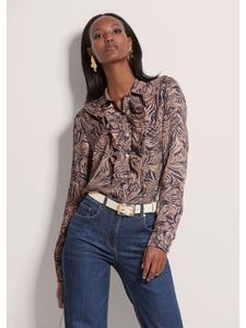 MADELEINE Рубашка-блузка с оборками, темно-синего, карамельного и кофейного цвета