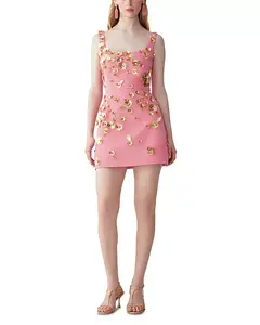 Украшенное шелковое платье Carolina Herrera, розовый