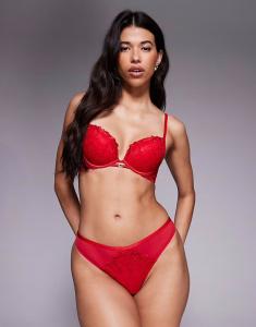 Трусики-стринги с вышивкой пайетками красного цвета New Look