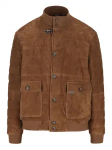 Бомбер из замши с простеганным узором Fay, коричневый