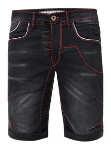 Rusty Neal Джинсовые шорты "RUBEN" с контрастной строчкой и расстегнутой планкой на пуговицах, черные