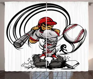 Штора ABAKUHAUS в деревенском стиле для подростков, с мультяшным плеером для детей, для гостиной, универсальная, с петлями и крючками, 280 x 175 см, цвет: белый, серый, красный Abakuhaus