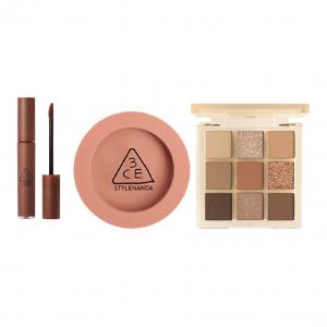 Помада, палетка теней, румяна набор для макияжа легко растушевывается велюр натуральный матовый комплект из трех предметов 3CE