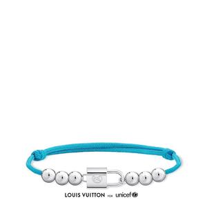 Louis Vuitton Серебряный браслет Lockit Beads, серебристый и синий полиэстеровый шнур